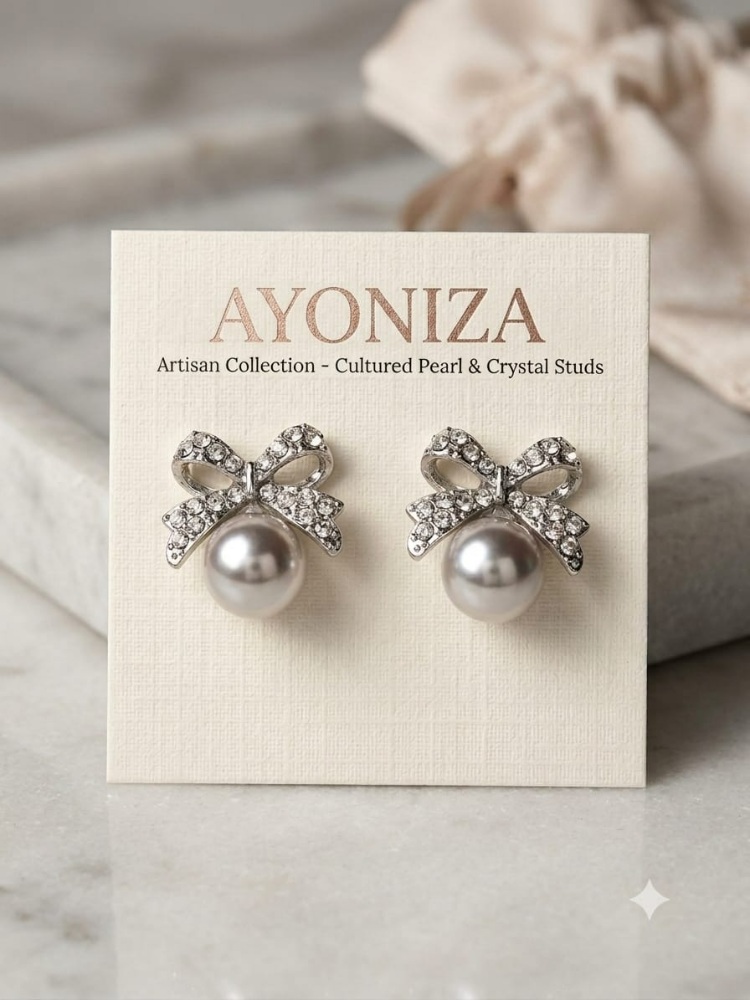 Pearl Bow Crystal Studs