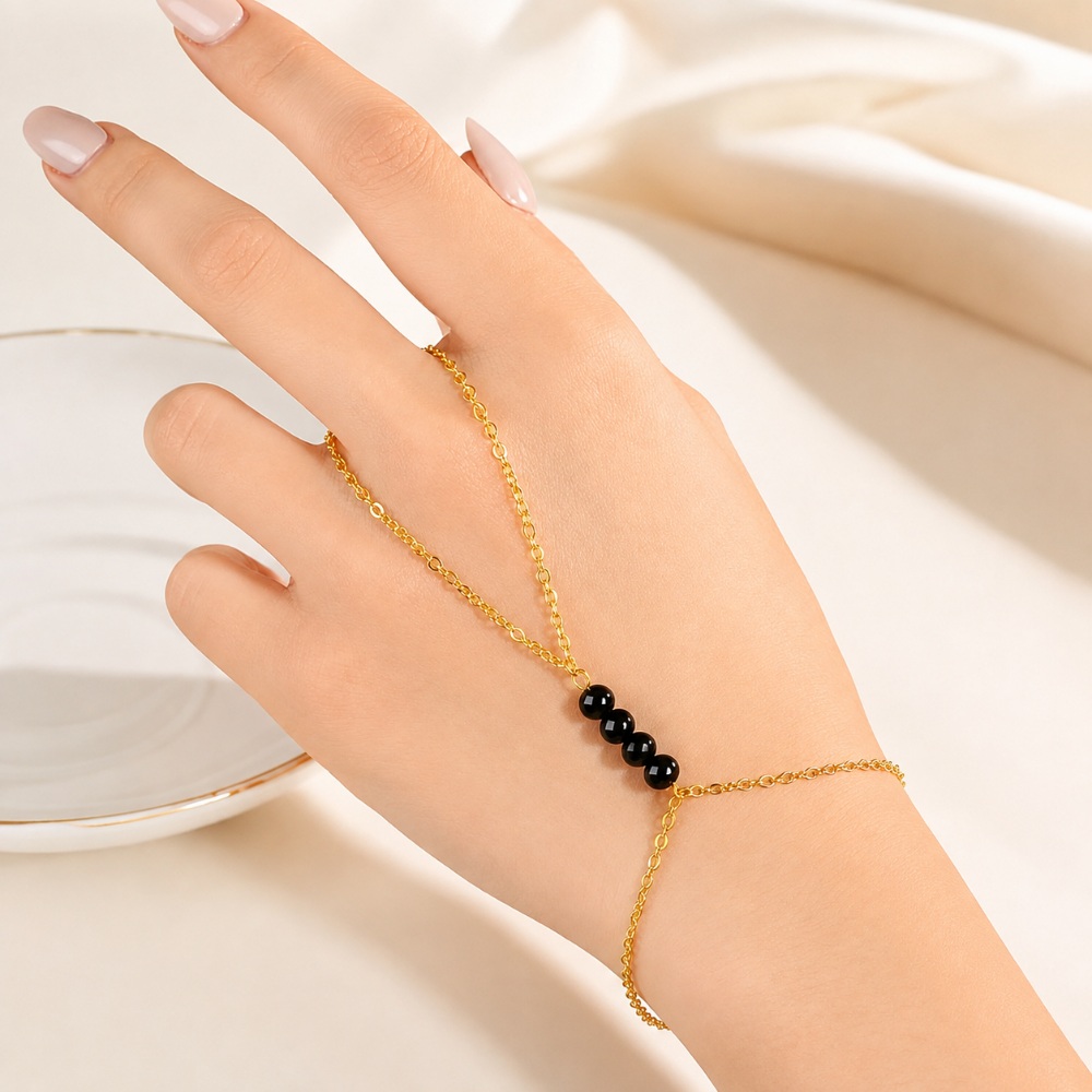 Black Bead Hand Chain Hathphool