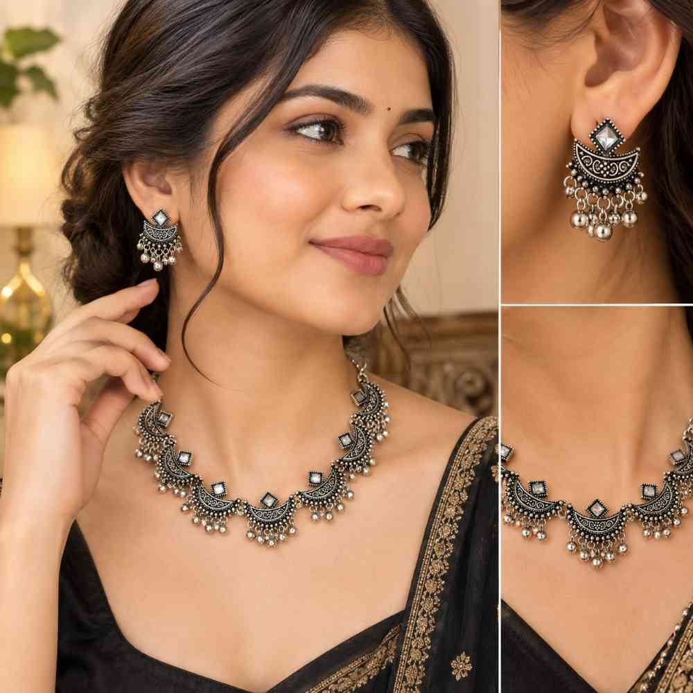 Oxidised Silver Chandbali Jewellery Set